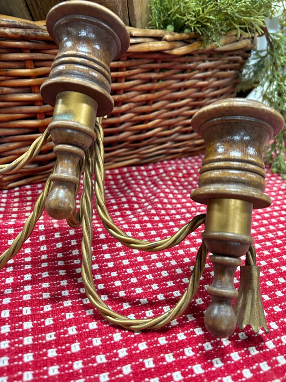 Vintage MCM Homco Twisted Gold Metal Wood 5 Candle Wall Sconce Hollywood Regency - Picture 3 of 4